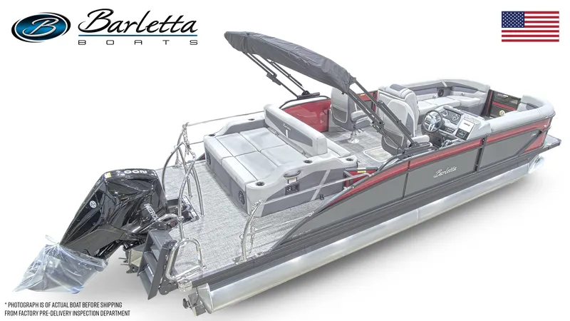 Slide: The Image of 2026 Barletta Cabrio 22UC pontoon boat with sleek design and modern features. - 2