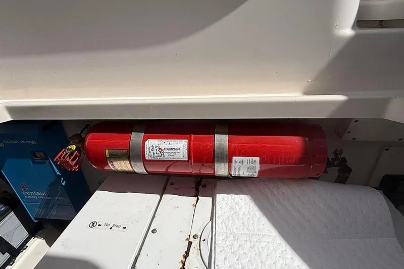 Slide: The Image of Fire extinguisher in 2008 Tiara Yachts 3900 Sovran engine compartment. - 31