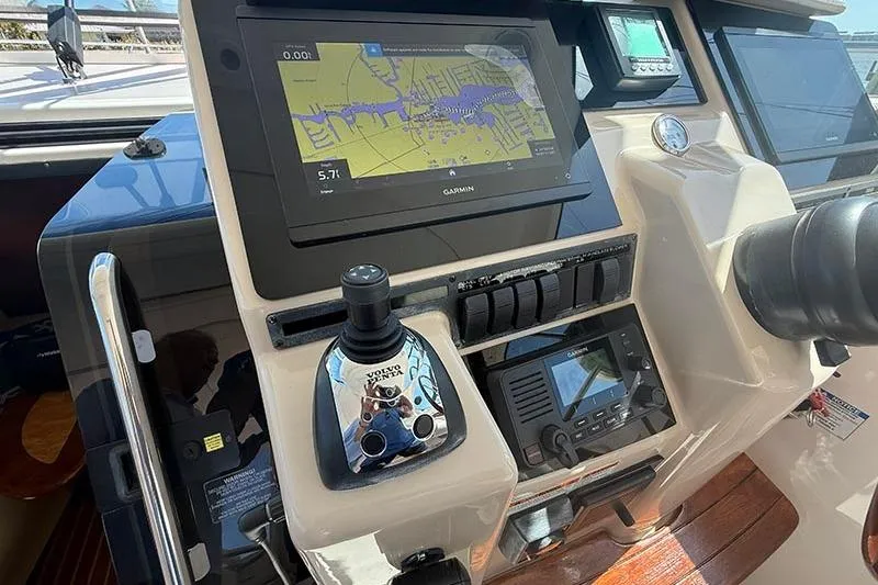 Slide: The Image of 2008 Tiara Yachts 3900 Sovran helm with Garmin navigation and Volvo Penta controls. - 65