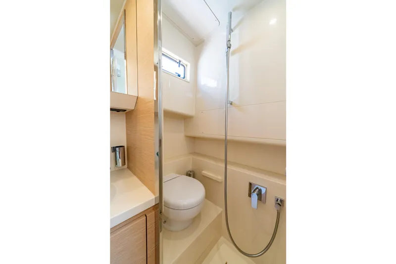 Slide: The Image of Modern bathroom in 2027 Solaris Power 40 Open yacht, featuring sleek design and compact amenities. - 42
