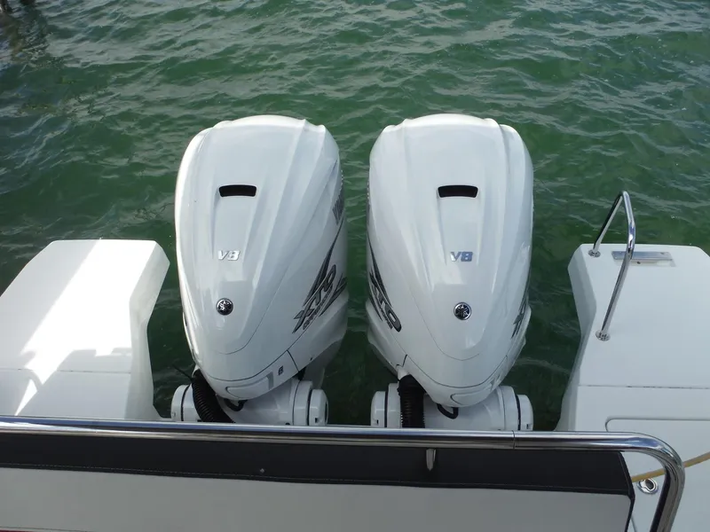 Slide: The Image of Twin V8 engines on a 2023 Jeanneau Leader 10.5 WA Series 2 boat. - 18