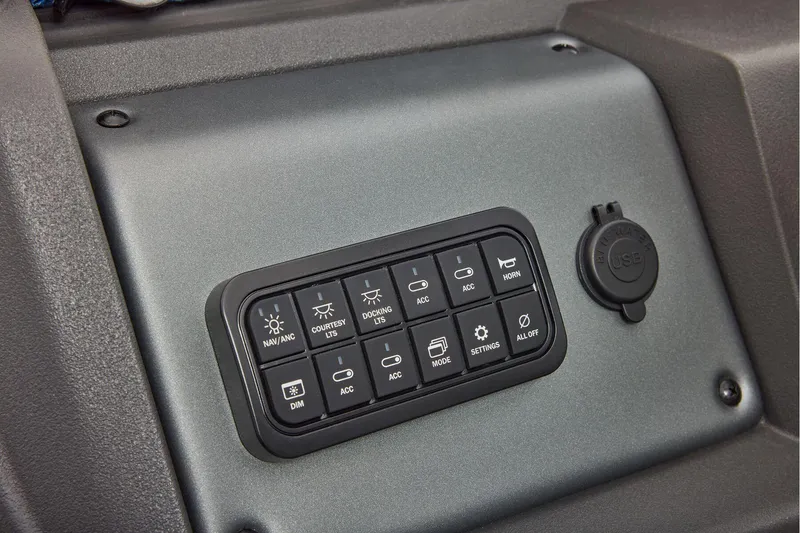 Slide: The Image of Manufacturer Provided Image: Control panel of 2026 Sun Tracker Party Barge 20 DLX with USB port. - 37