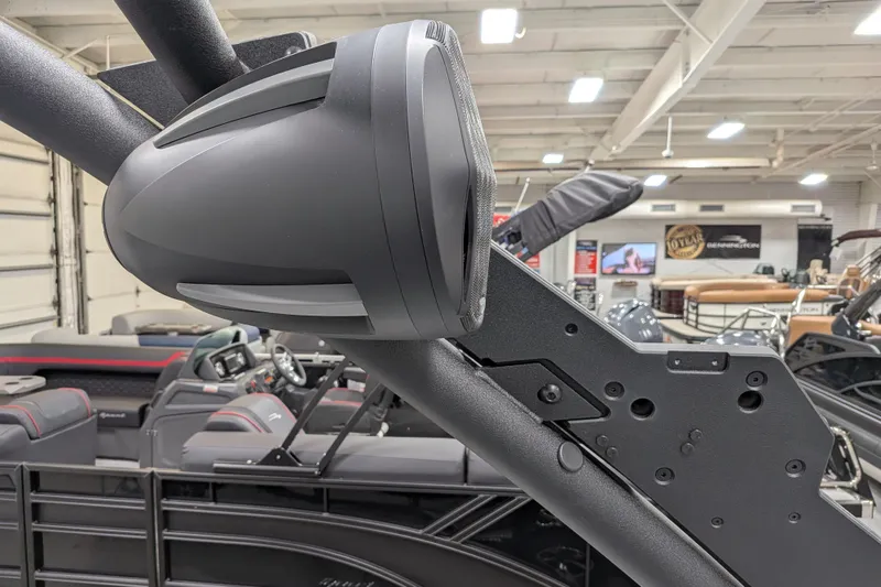 Slide: The Image of 2026 Malibu Wakesetter 20 VTX boat interior with speaker and seating details. - 14