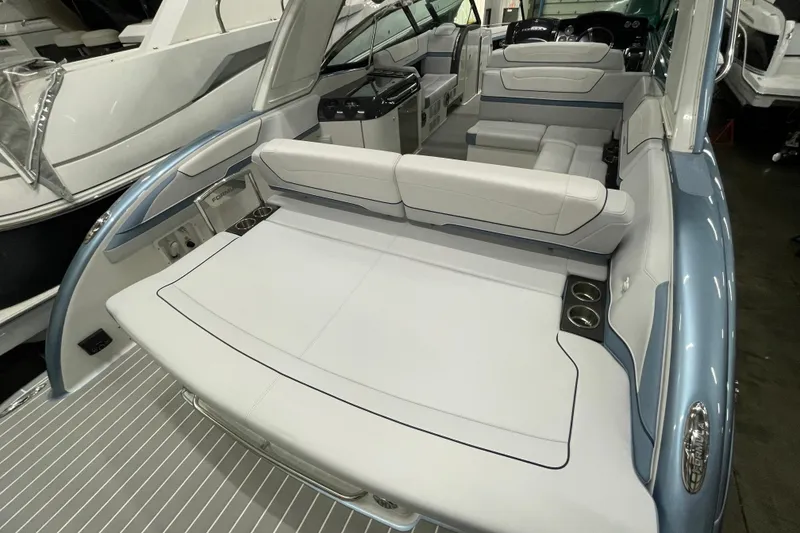 Slide: The Image of 2022 Formula 350 Crossover Bowrider interior with luxurious seating and modern design. - 10
