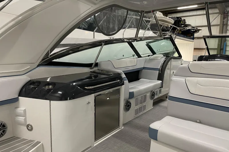 Slide: The Image of 2022 Formula 350 Crossover Bowrider interior with sleek seating and modern amenities. - 18