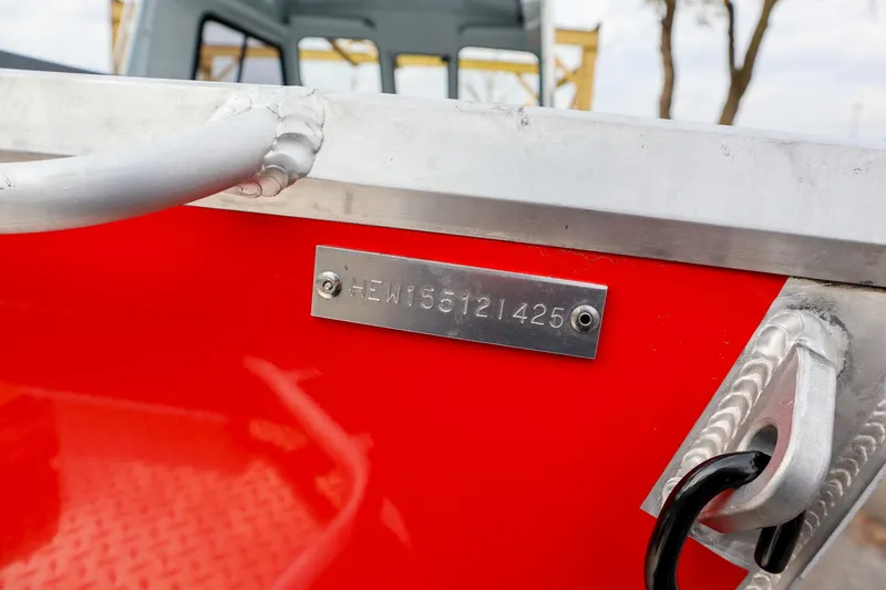 Slide: The Image of 2025 Hewescraft 200 ProV ET HT boat with visible identification plate. - 24