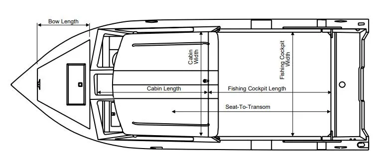 Slide: The Image of Blueprint of 2025 Hewescraft 200 ProV ET HT boat, showing cabin and cockpit dimensions. - 25