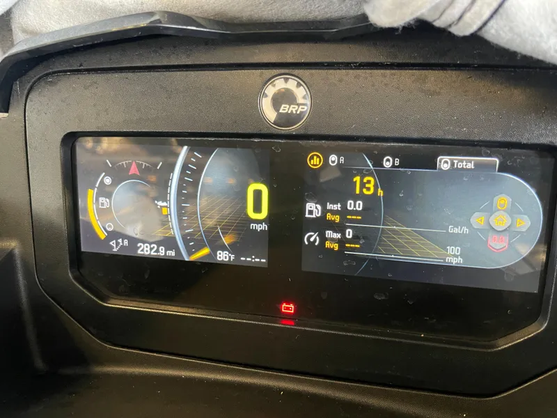 Slide: The Image of Dashboard of 2023 Sea-Doo GTX Limited 300 showing speed, mileage, and fuel data. - 10