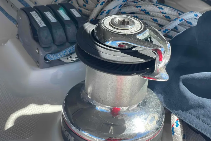 Slide: The Image of Winch and ropes on 2003 Hunter 426 Deck Salon sailboat deck. - 59