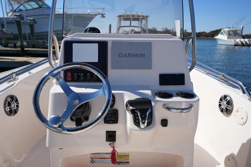 Slide: The Image of 2025 Grady-White Fisherman 180 boat console with Garmin navigation system. - 18