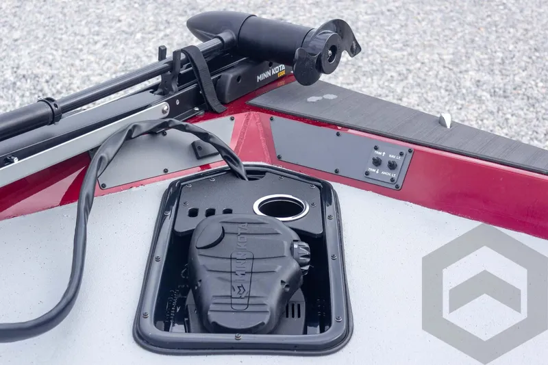 Slide: The Image of 2026 Vexus Defender 189 boat with Minn Kota trolling motor and control panel. - 28