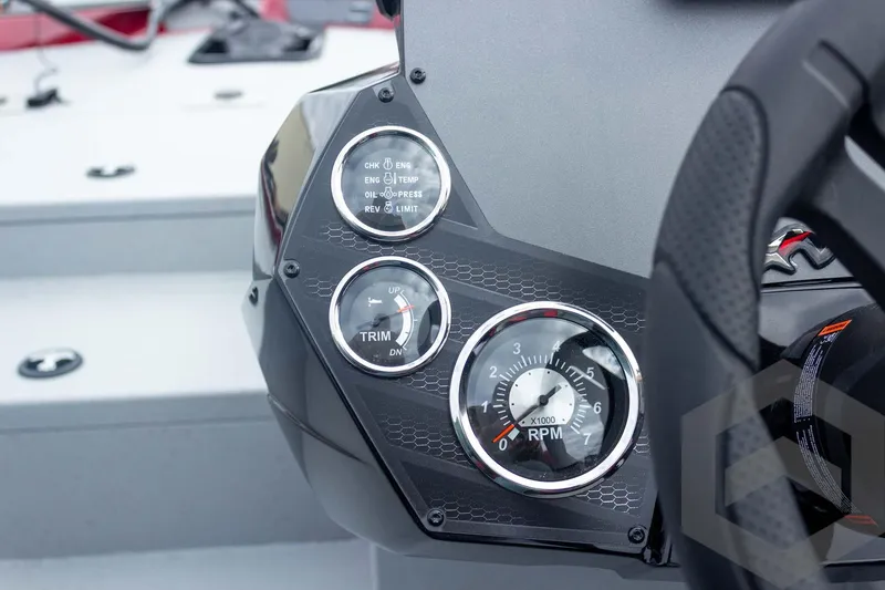 Slide: The Image of Dashboard of 2026 Vexus Defender 189 boat with RPM and trim gauges. - 37