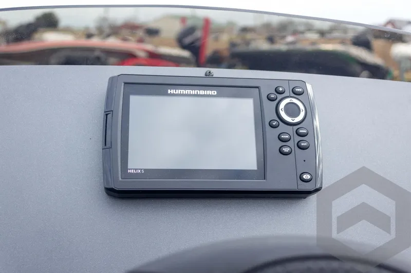Slide: The Image of Humminbird Helix 5 fish finder on 2026 Vexus Defender 189 dashboard. - 39