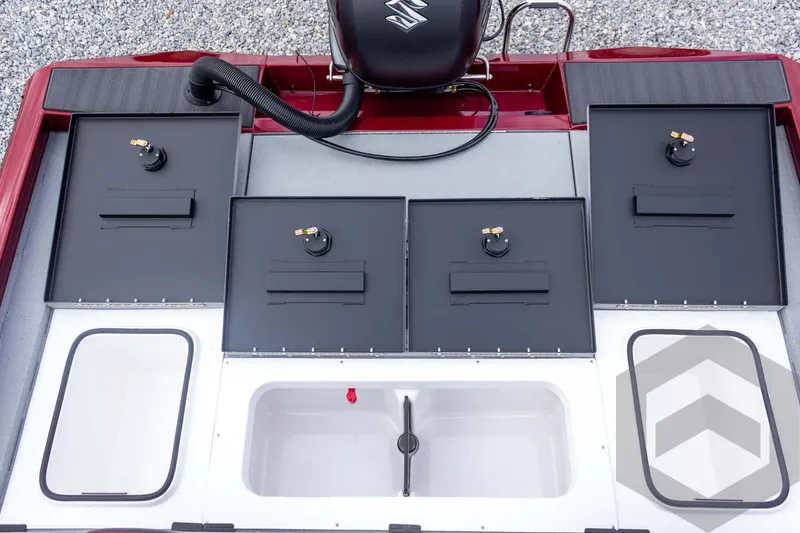 Slide: The Image of 2026 Vexus Defender 189 boat storage compartments and livewell, featuring a sleek design. - 43