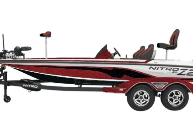 Slide: The Image of 2026 Nitro Z20 XL Pro boat with sleek design and dual-axle trailer. - 3
