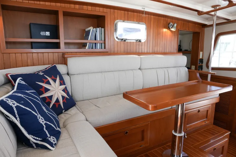 Slide: The Image of Luxurious 2008 Kadey-Krogen 48 North Sea yacht interior with plush seating and nautical decor. - 15
