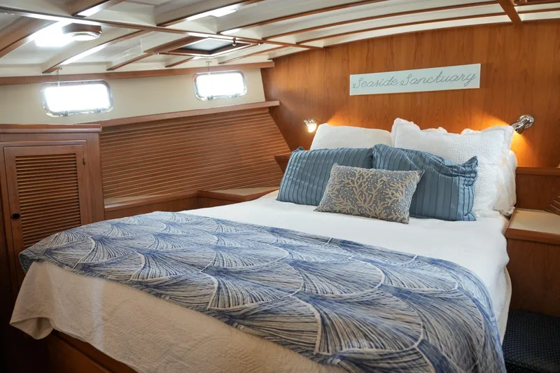 Slide: The Image of Luxurious cabin interior of 2008 Kadey-Krogen 48 North Sea yacht with cozy bedding. - 30