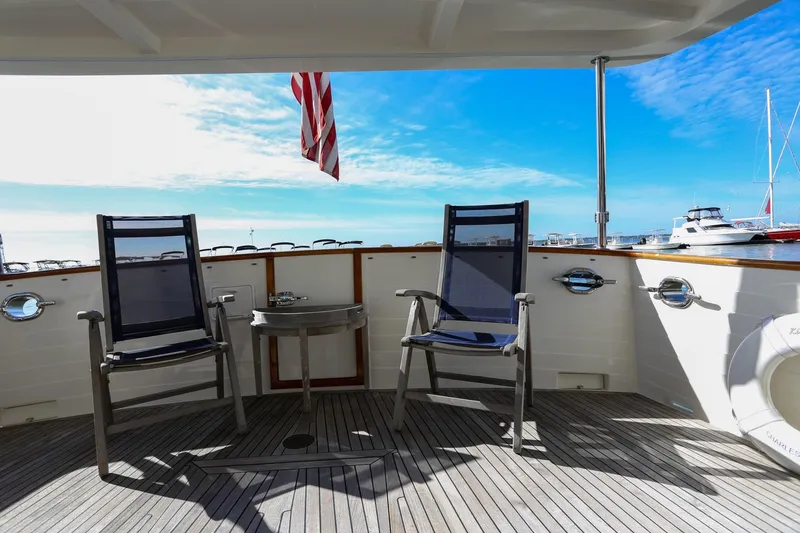 Slide: The Image of Deck of 2008 Kadey-Krogen 48 North Sea yacht with chairs and ocean view. - 41