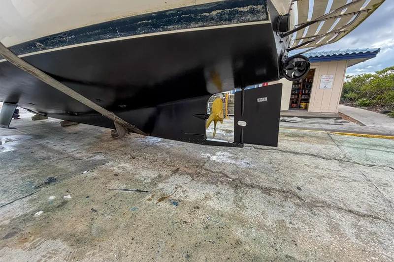 Slide: The Image of Bottom view of a 2008 Kadey-Krogen 48 North Sea boat on dry dock. - 74