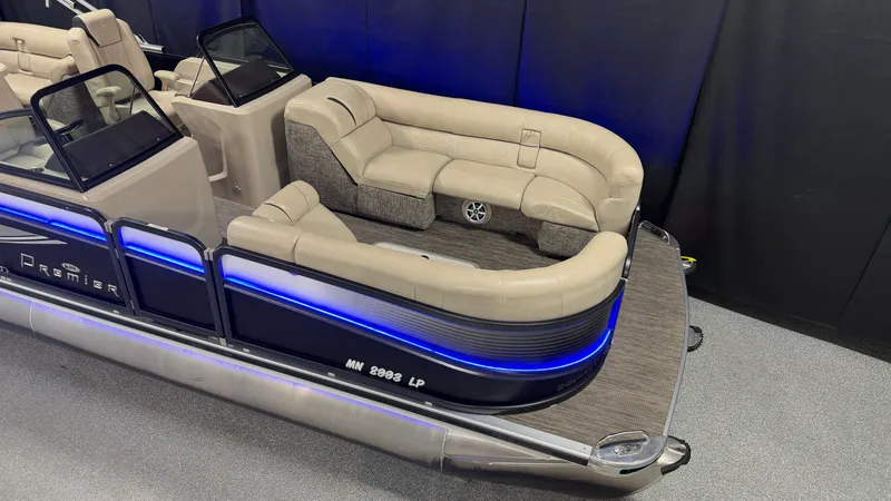 Slide: The Image of 2017 Premier 270 S-Series pontoon boat with blue LED lighting. - 7