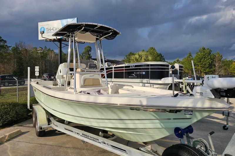 Slide: The Image of 2024 Bulls Bay 2200 boat on trailer, parked outdoors under cloudy sky. - 3