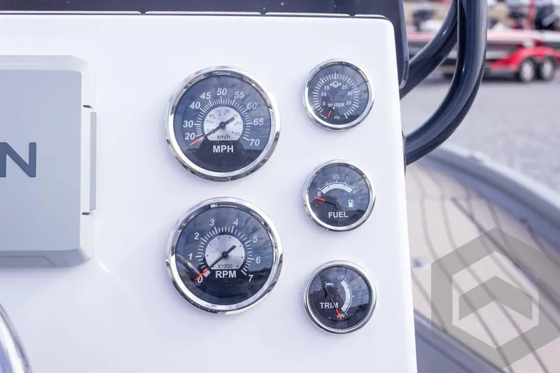 Slide: The Image of Dashboard of 2026 Vexus ACX 2150 boat with speedometer, RPM, fuel, and trim gauges. - 37