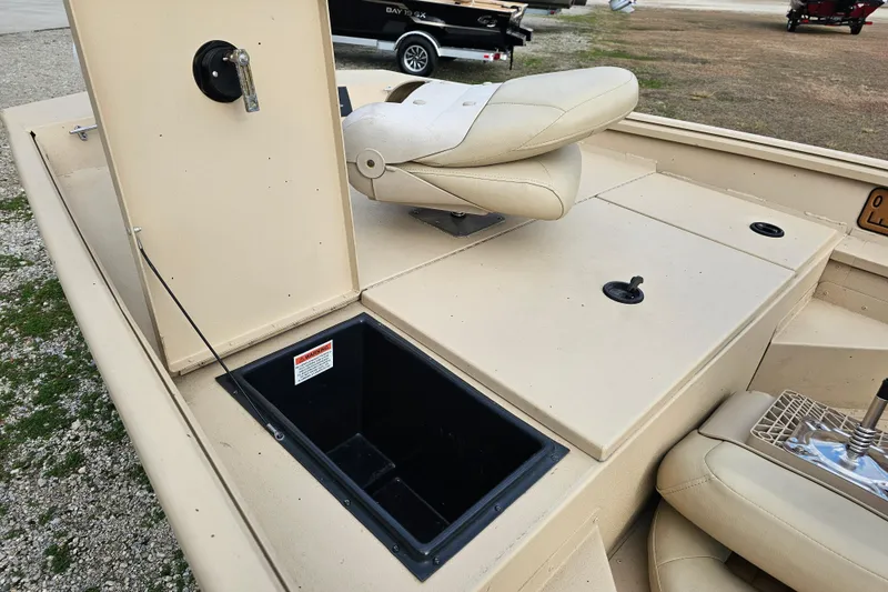 Slide: The Image of 2022 G3 Bay 17 boat interior with storage compartment and seating. - 13