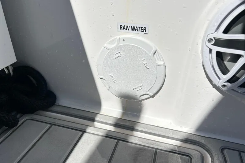 Slide: The Image of 2025 Sea Fox 288 Traveler boat raw water access panel and speaker detail. - 25