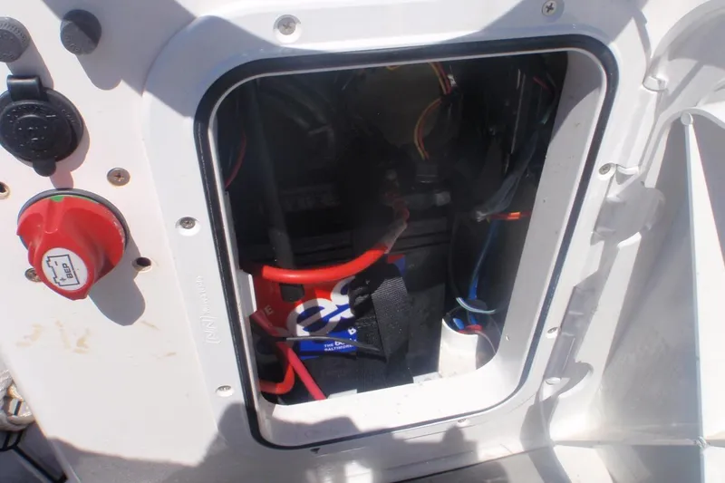 Slide: The Image of Battery compartment of 2021 Gala A300L boat with wiring and switch. - 5