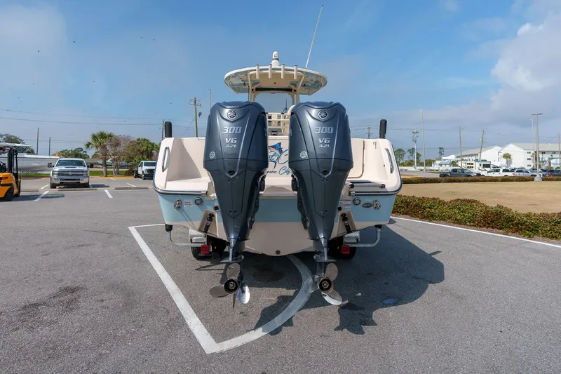 Slide: The Image of 2022 Grady-White Canyon 306 boat with dual outboard engines. - 3