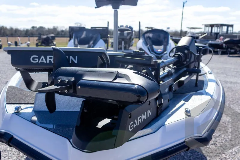Slide: The Image of 2026 Vexus VXs20 boat with Garmin equipment, close-up view of the bow. - 26