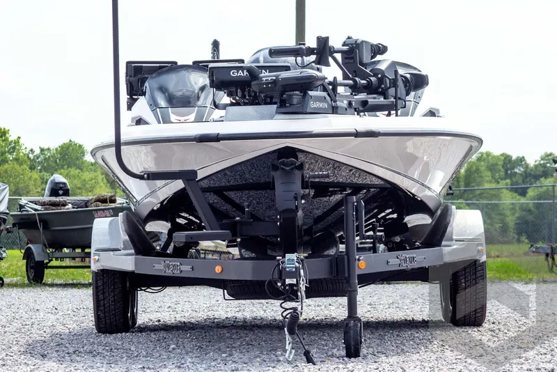 Slide: The Image of Front view of a 2026 Vexus VXs20 boat on a trailer, featuring Garmin equipment. - 67