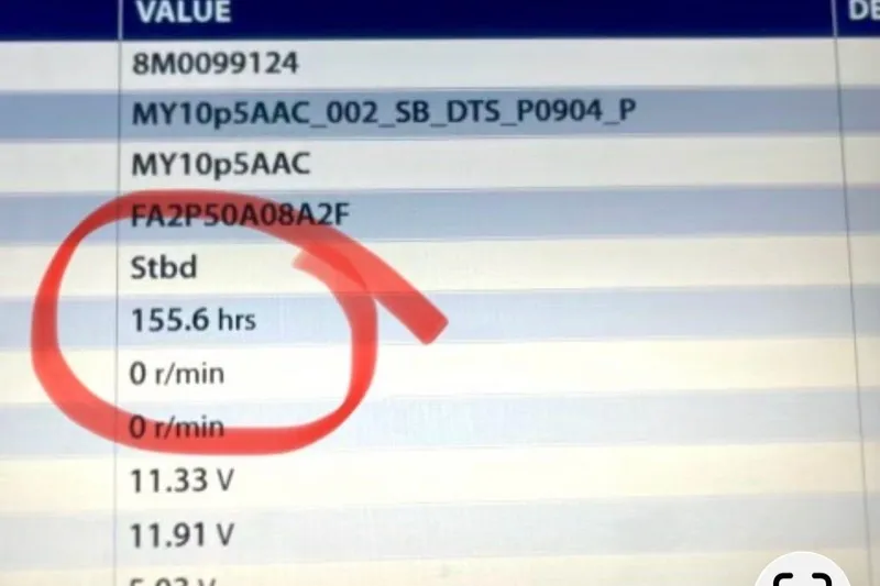 Slide: The Image of Crownline Eclipse E4 2017 engine data: 155.6 hours, 0 RPM, voltage readings. - 13