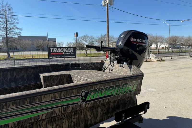 Slide: The Image of 2024 Havoc River Rat 1756 boat with Mercury engine, outdoor display. - 6