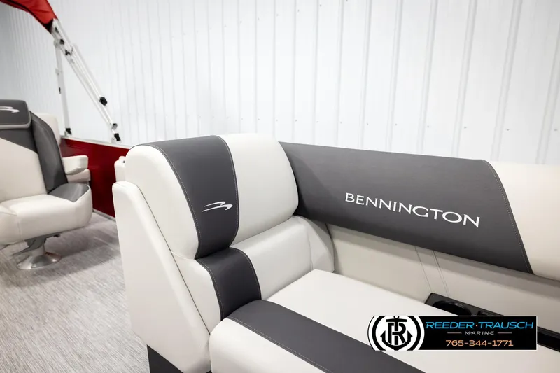 Slide: The Image of 2026 Bennington SSBSF boat interior with branded seating, featuring modern design and comfort. - 21