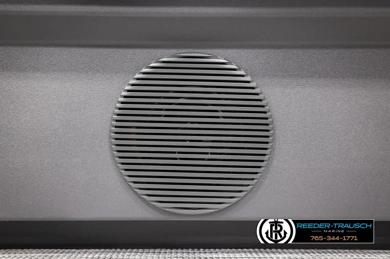 Slide: The Image of Speaker grille on 2026 Bennington SSBSF boat, Reeder Trausch Marine branding visible. - 44
