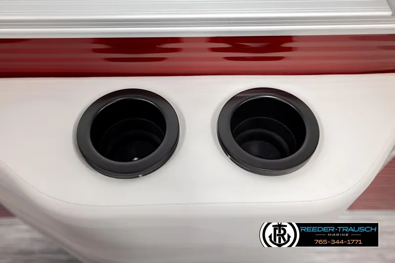 Slide: The Image of 2026 Bennington SSBSF boat cup holders with red and white interior design. - 46