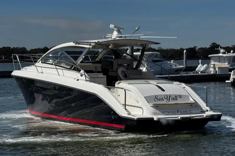Slide: The Image of 2014 Pursuit SC 365i Sport Coupe yacht docked at Hilton Head Island, SC. - 5