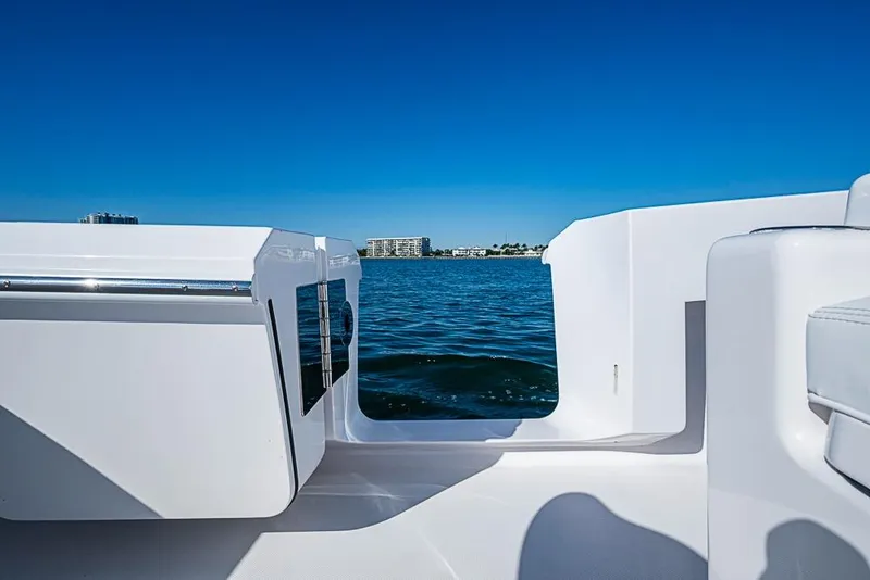 Slide: The Image of Sparks 46 boat interior with ocean view, 2025 model. - 88