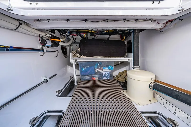 Slide: The Image of Interior view of Sparks 46 boat model, showcasing storage and equipment, 2025. - 94