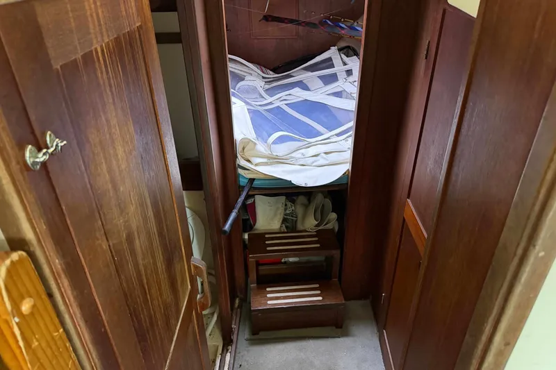 Slide: The Image of Cozy cabin interior of 1986 Henriques Yachts 35 Maine Coaster with wooden finishes. - 24