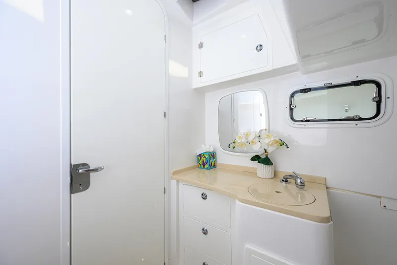 Slide: The Image of Luxurious bathroom interior of 2024 HCB 39 Speciale yacht with modern fixtures and floral decor. - 32