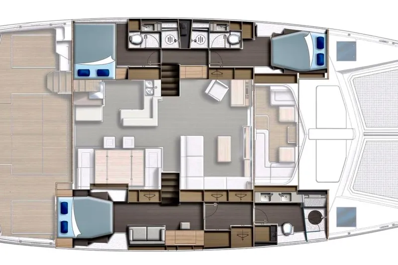 Slide: The Image of Floor plan of a 2015 Leopard 58 yacht, featuring spacious cabins and modern amenities. - 22