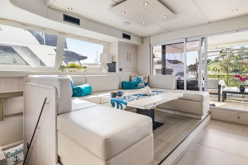 Slide: The Image of Luxurious interior of 2015 Leopard 58 yacht with elegant seating and modern decor. - 29