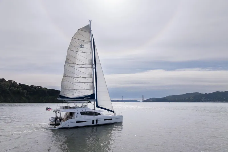 Slide: The Image of Sailing catamaran Leopard 58, 2015 model, cruising near Golden Gate Bridge. - 3