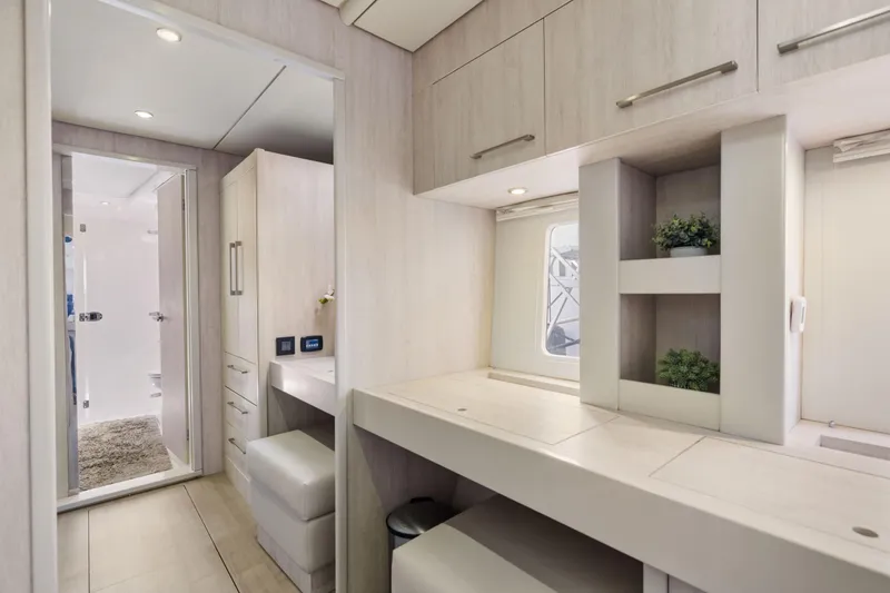 Slide: The Image of Luxurious interior of 2015 Leopard 58 yacht with modern cabinetry and elegant decor. - 47