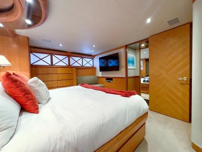Slide: The Image of Luxurious bedroom interior of 2004 Cheoy Lee 81 Sport Yacht with modern decor. - 24