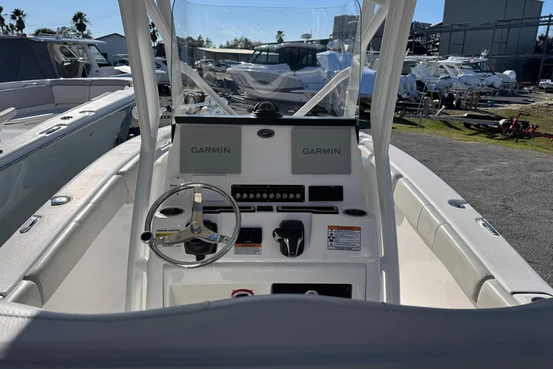 Slide: The Image of 2023 Sea Fox 248 Commander boat dashboard with Garmin navigation system. - 24