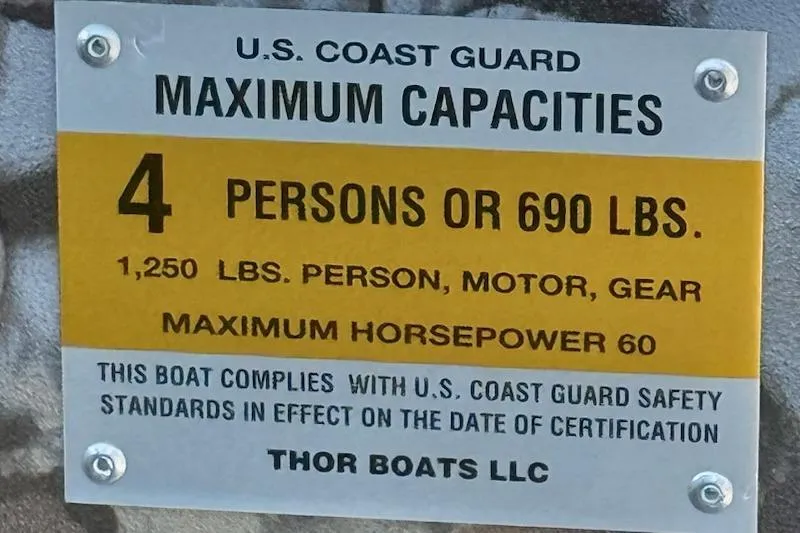 Slide: The Image of Thor Fish Hammer 1754 LR 2026 boat capacity plate: 4 persons, 690 lbs, 60 horsepower. - 10