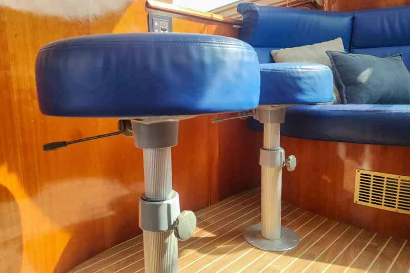 Slide: The Image of Bathroom interior of 2001 Privilege 435 yacht with sink, mirror, and toiletries. - 109